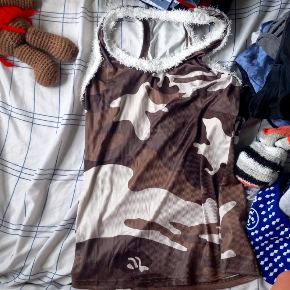 Furry camouflage tank top
